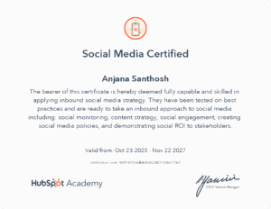 Hubspot social media certificate